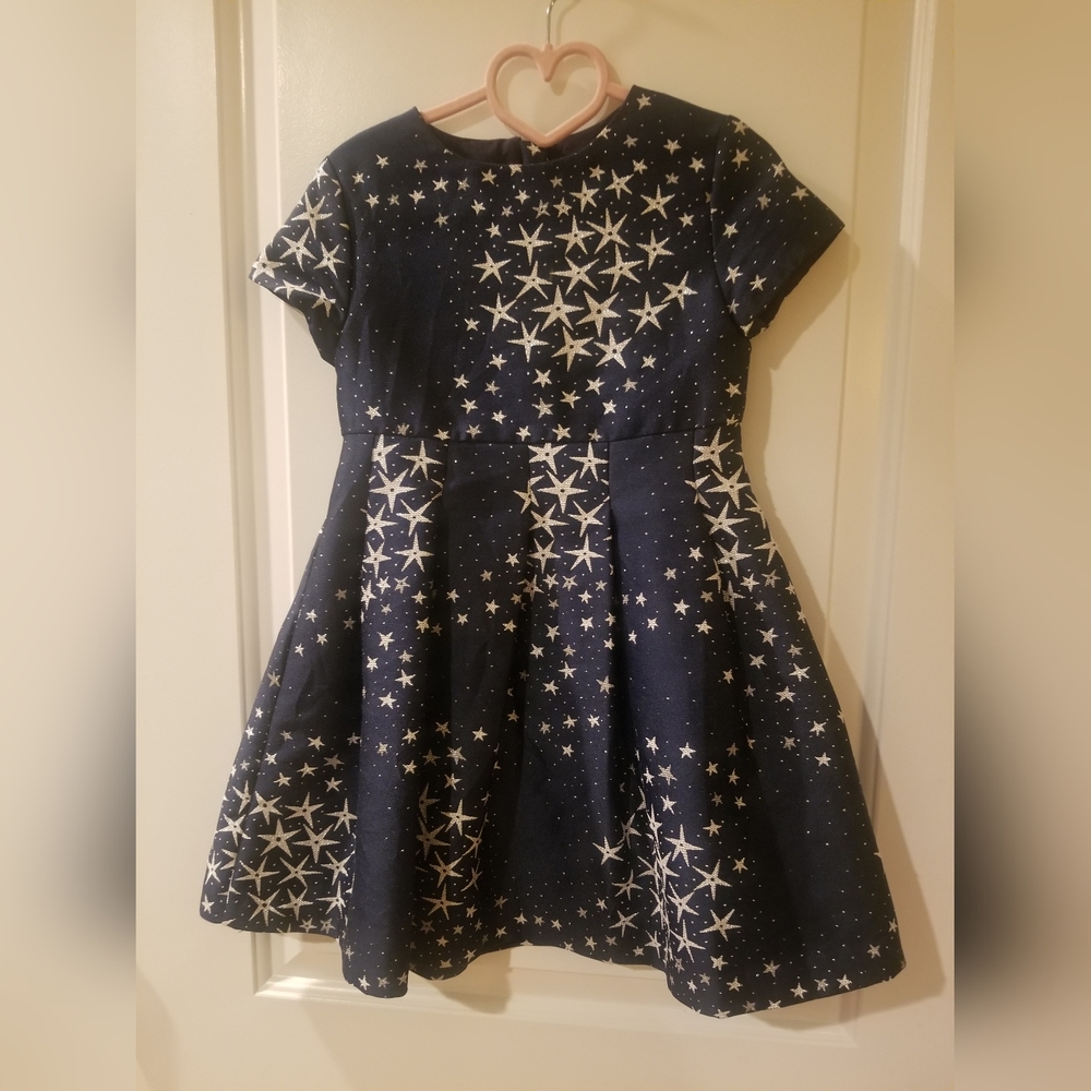 Jacadi Paris, Navy and Silver Brocade Dress, Girls Size 6, 116 cm